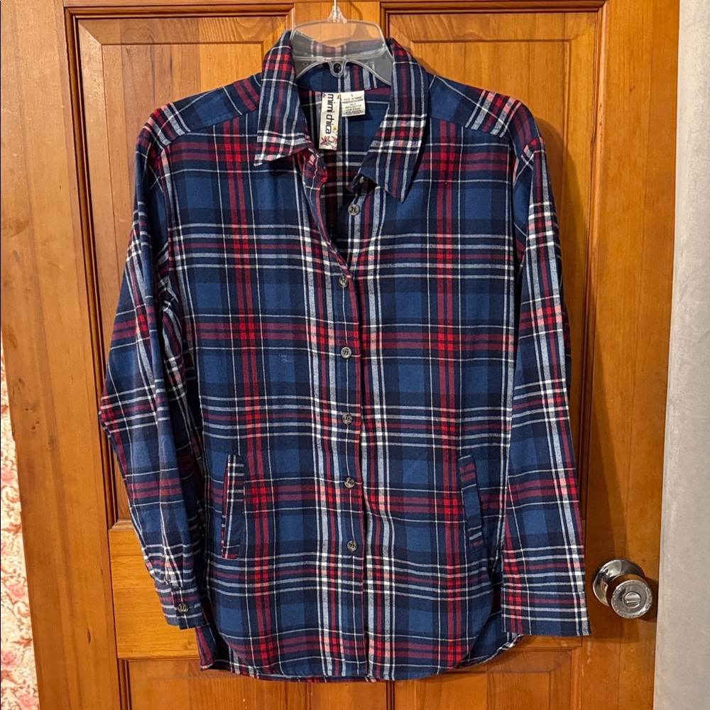 Blue and Red Plaid Button-Up Shirt